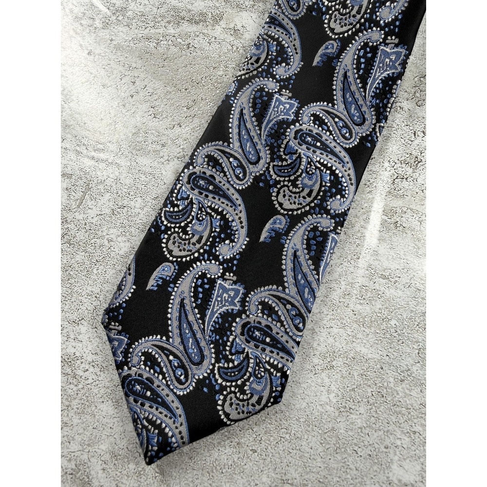 John Sparks Tie Mens One Size Black Paisley Jacquard Polyester Pointed Necktie